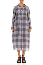 Balloon Large Check Lilac Gauze Linen Jacket Dress 2