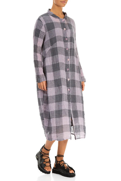 Balloon Large Check Lilac Gauze Linen Jacket Dress 4