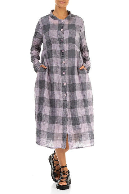 Balloon Large Check Lilac Gauze Linen Jacket Dress 5