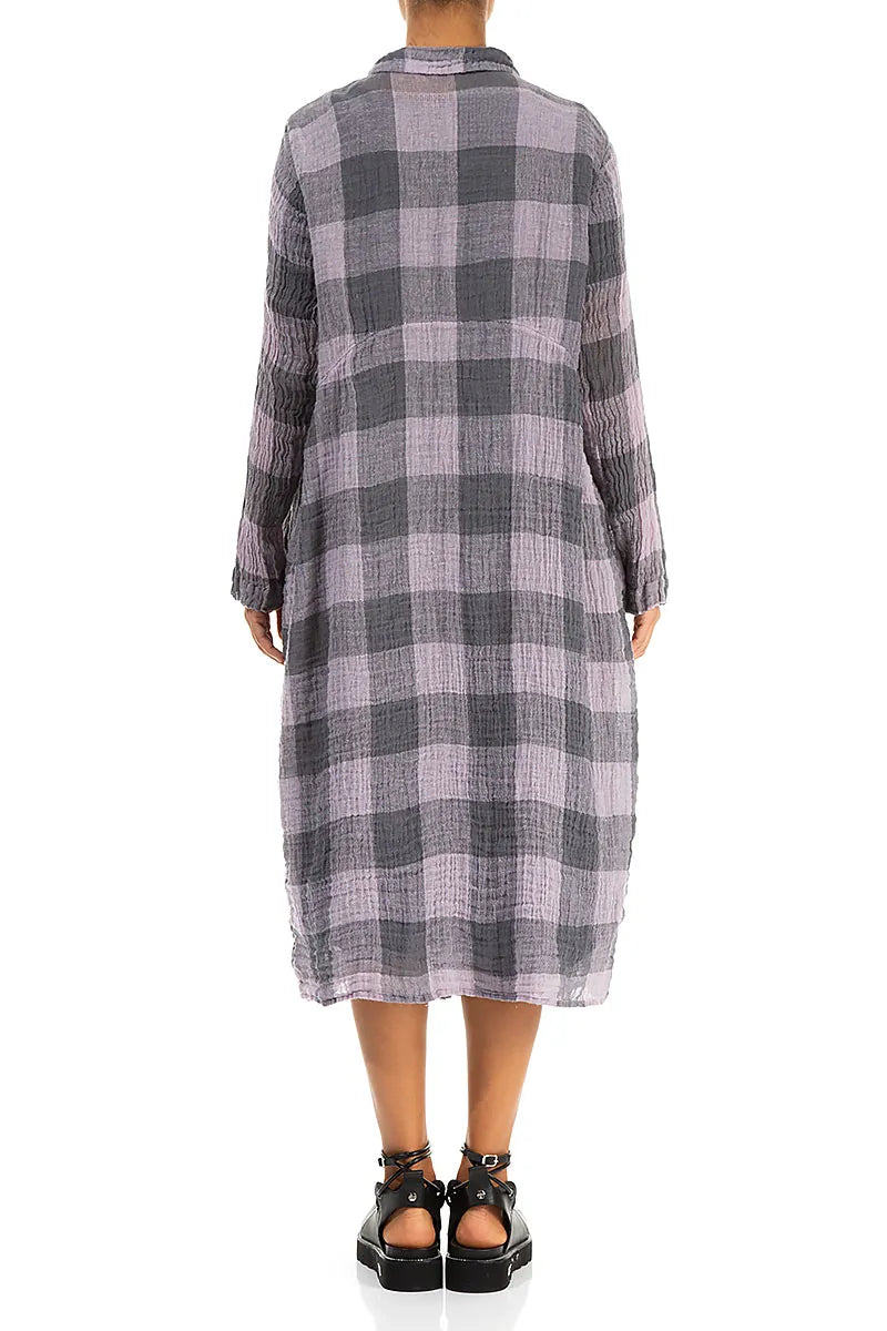 Balloon Large Check Lilac Gauze Linen Jacket Dress 3