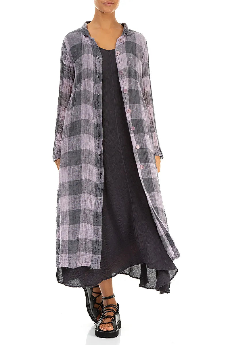 Balloon Large Check Lilac Gauze Linen Jacket Dress 6