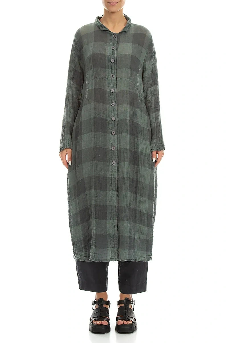 Balloon Large Check Sage Gauze Linen Jacket Dress 1