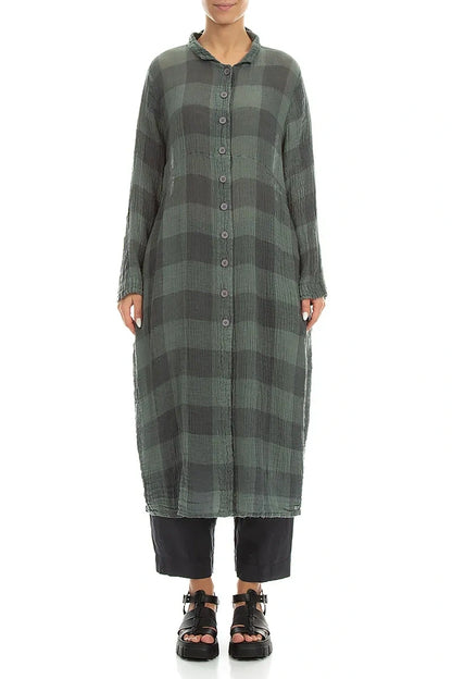Balloon Large Check Sage Gauze Linen Jacket Dress 1
