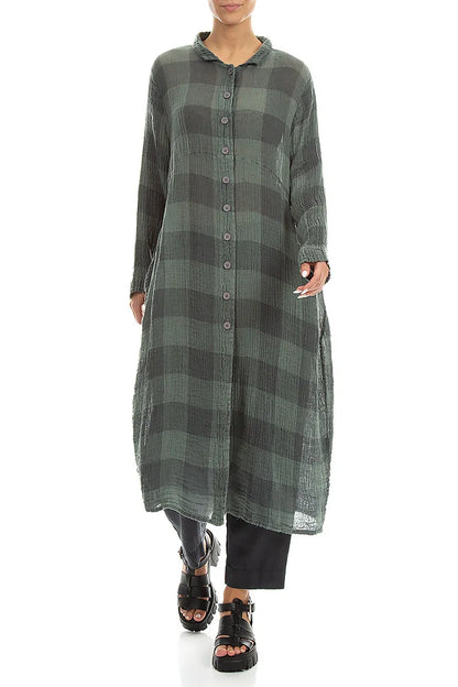 Balloon Large Check Sage Gauze Linen Jacket Dress 4