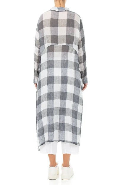 Robe-veste en gaze de lin blanc à grands carreaux