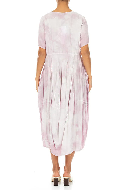 Robe en soie froissée rose à manches ballon