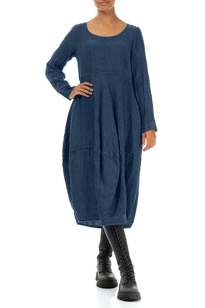 Balloon Long Sleeves Azure Mélange Linen Dress