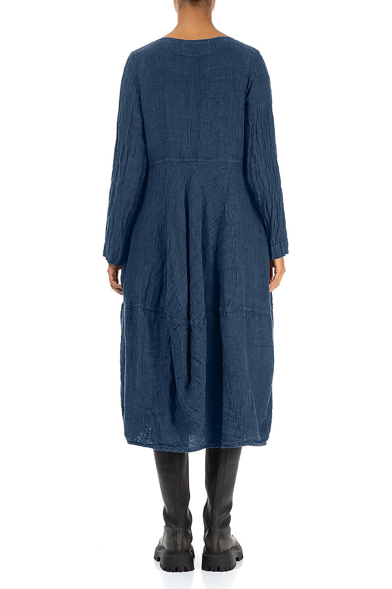 Balloon Long Sleeves Azure Mélange Linen Dress