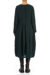 Balloon Long Sleeves Emerald Mélange Linen Dress 2