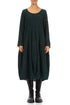 Balloon Long Sleeves Emerald Mélange Linen Dress 1
