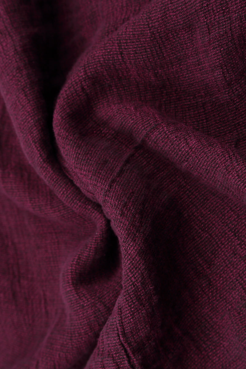 Balloon Long Sleeves Magenta Mélange Linen Dress 5