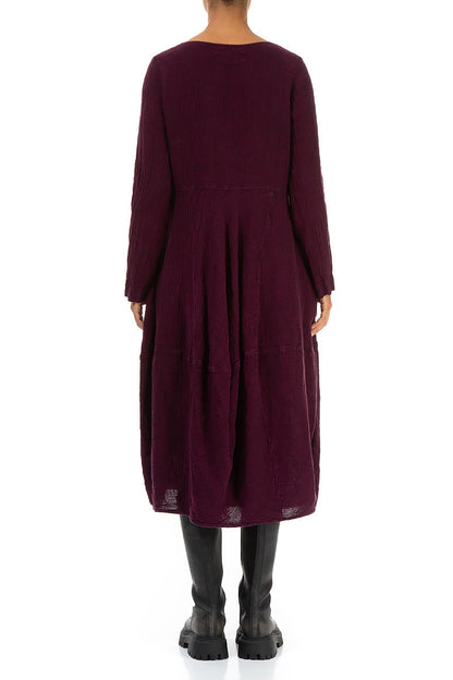 Balloon Long Sleeves Magenta Mélange Linen Dress