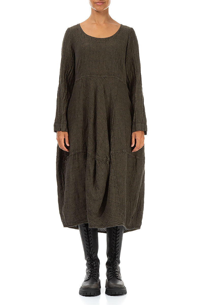 Balloon Long Sleeves Silver Sage Mélange Linen Dress