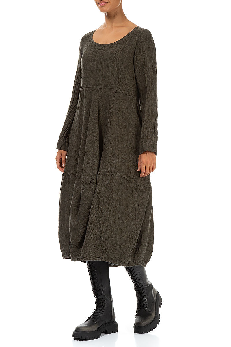 Balloon Long Sleeves Silver Sage Mélange Linen Dress