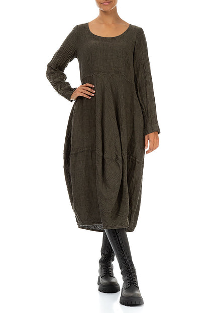 Balloon Long Sleeves Silver Sage Mélange Linen Dress