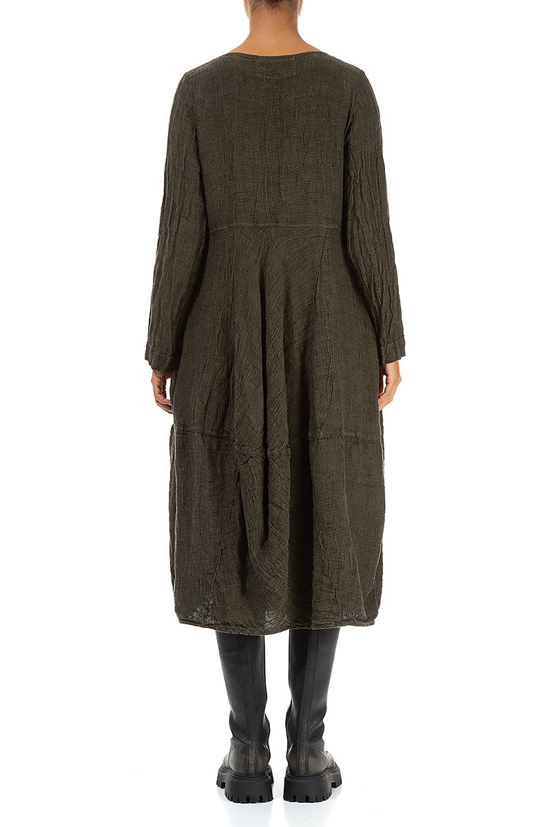 Balloon Long Sleeves Silver Sage Mélange Linen Dress