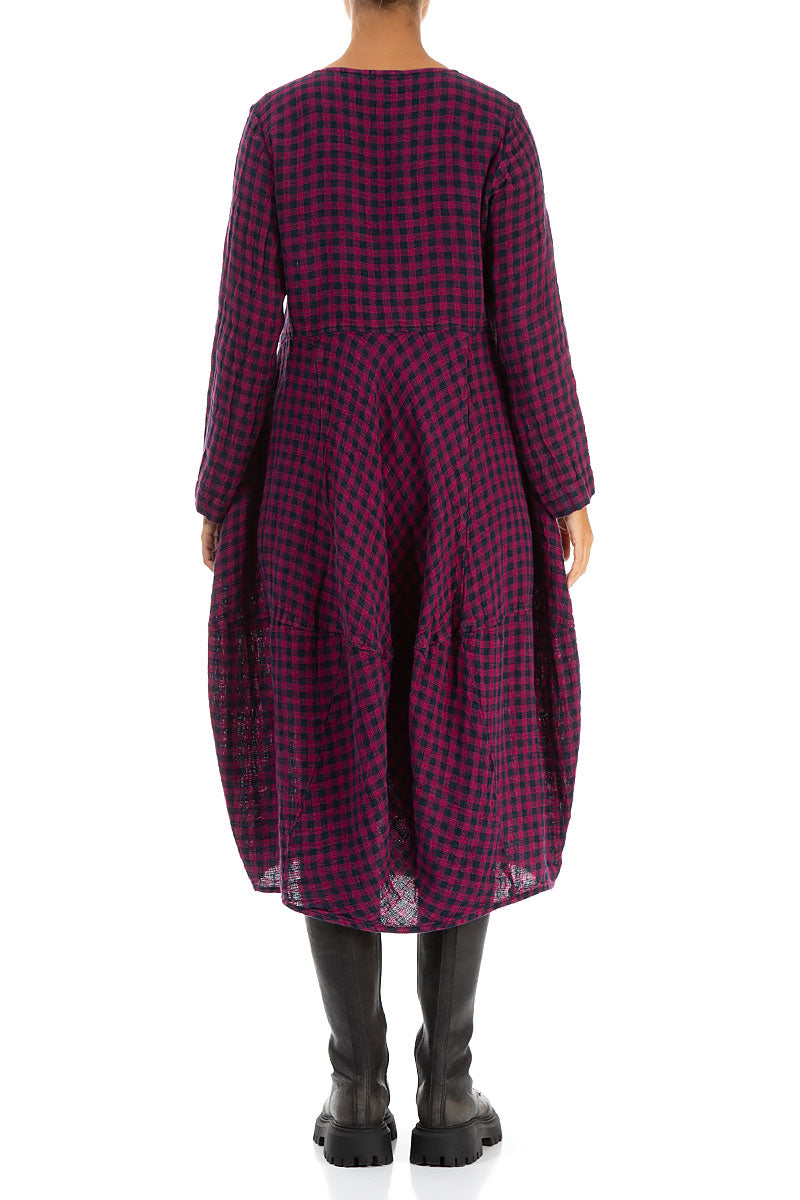 Balloon Magenta Check Linen Dress