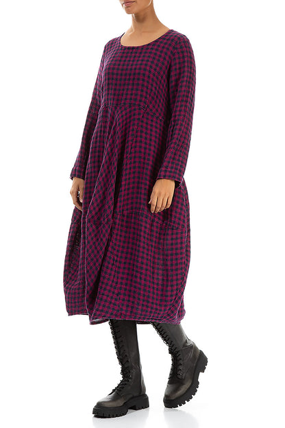 Balloon Magenta Check Linen Dress