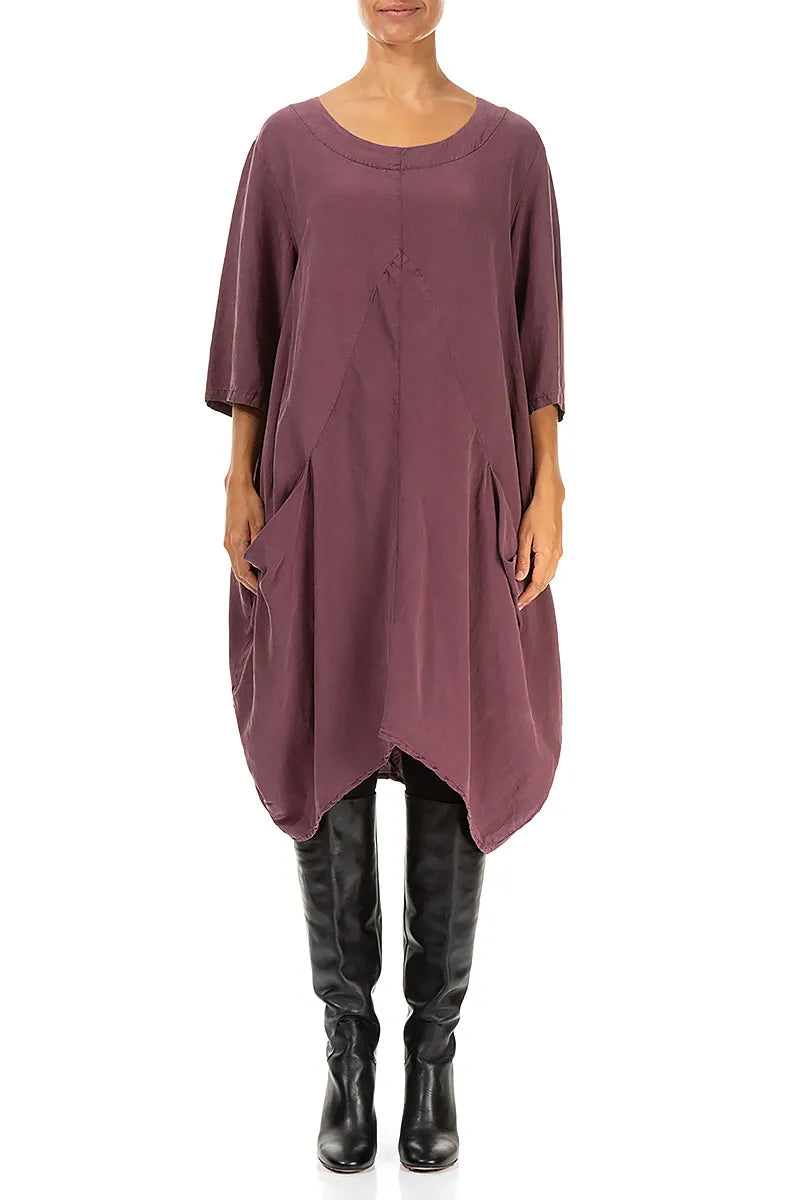 Balloon Maroon Silk Linen Tunic Dress