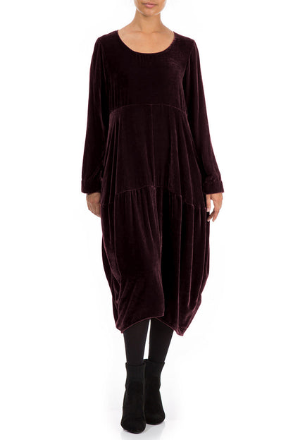 Balloon Maroon Silk Velvet Dress