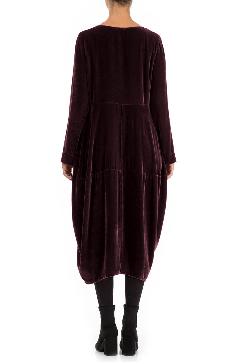 Balloon Maroon Silk Velvet Dress