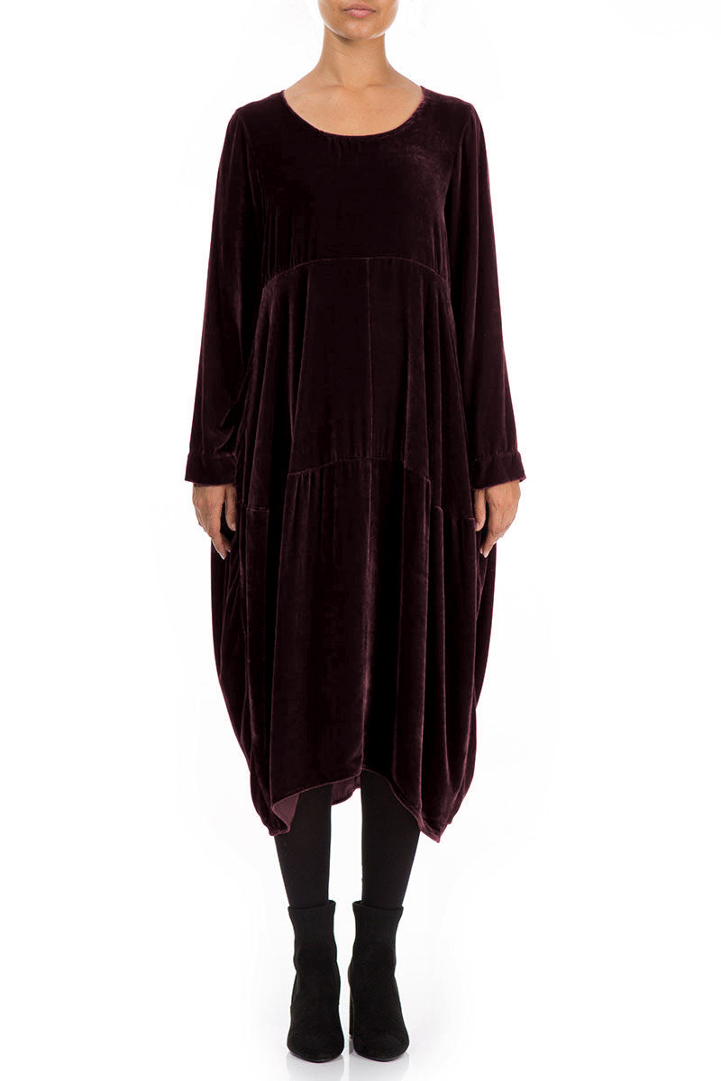 Balloon Maroon Silk Velvet Dress