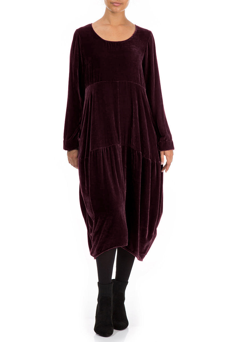 Balloon Merlot Silk Velvet Dress