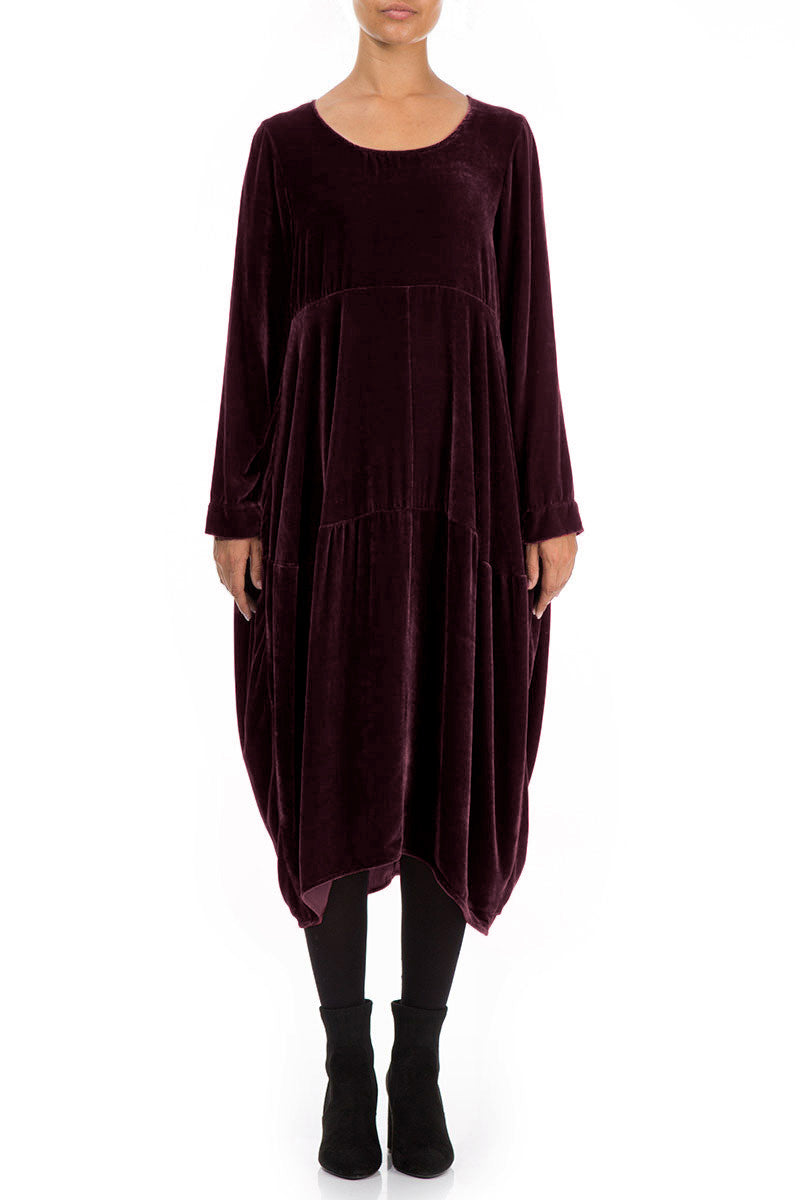 Balloon Merlot Silk Velvet Dress