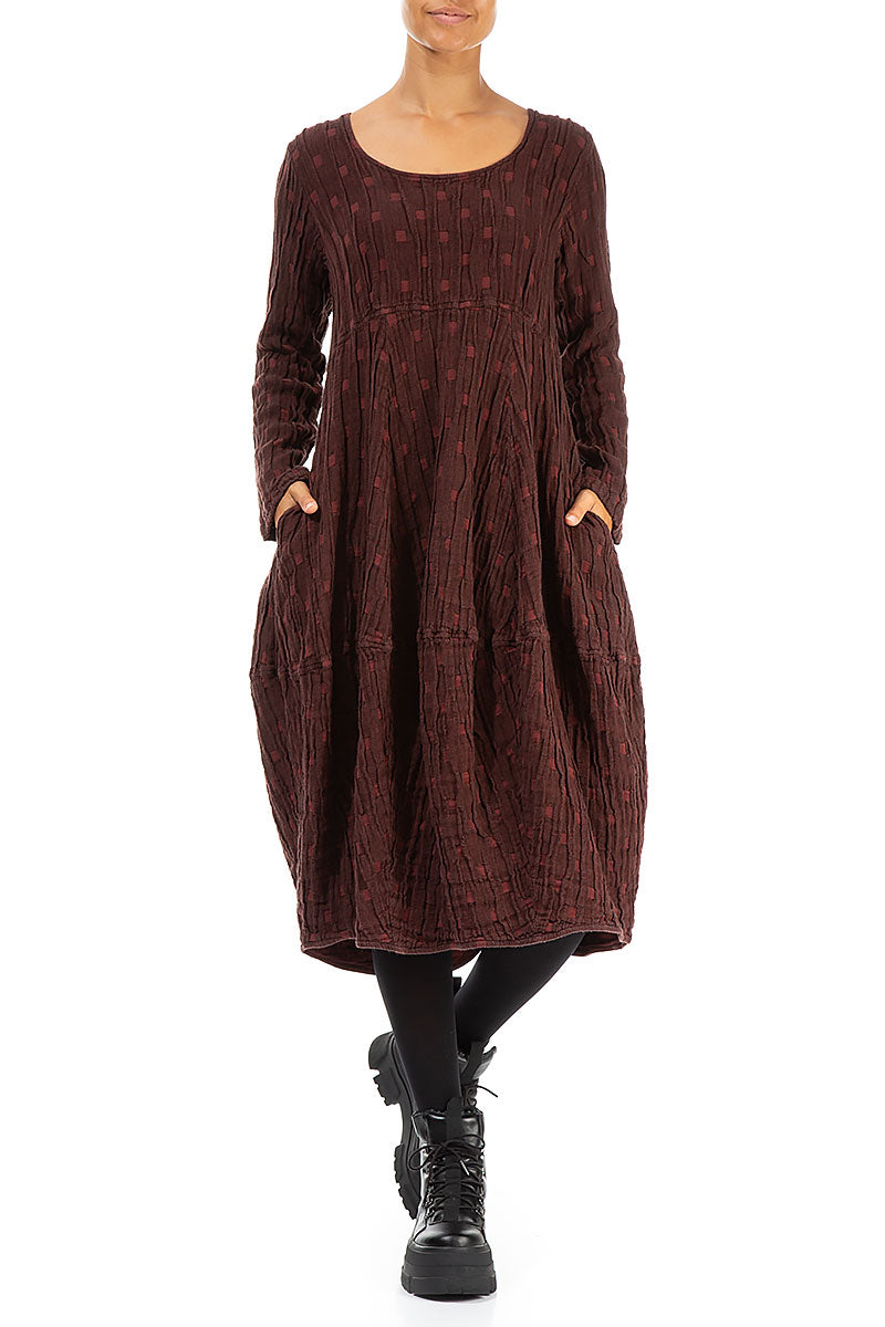 Balloon Merlot Textured Linen Dress