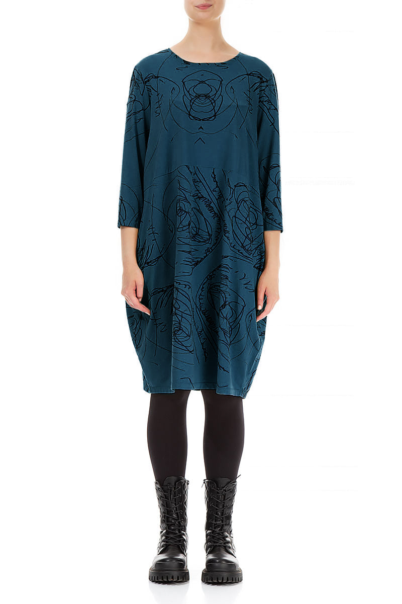 Balloon Navy Abstract Draw Cotton Dress