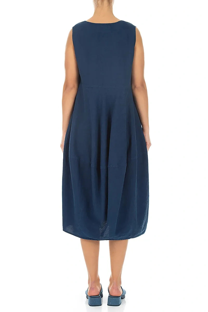 Sleeveless Balloon Navy Linen Dress S Sleeveless Balloon Navy Linen Dress S