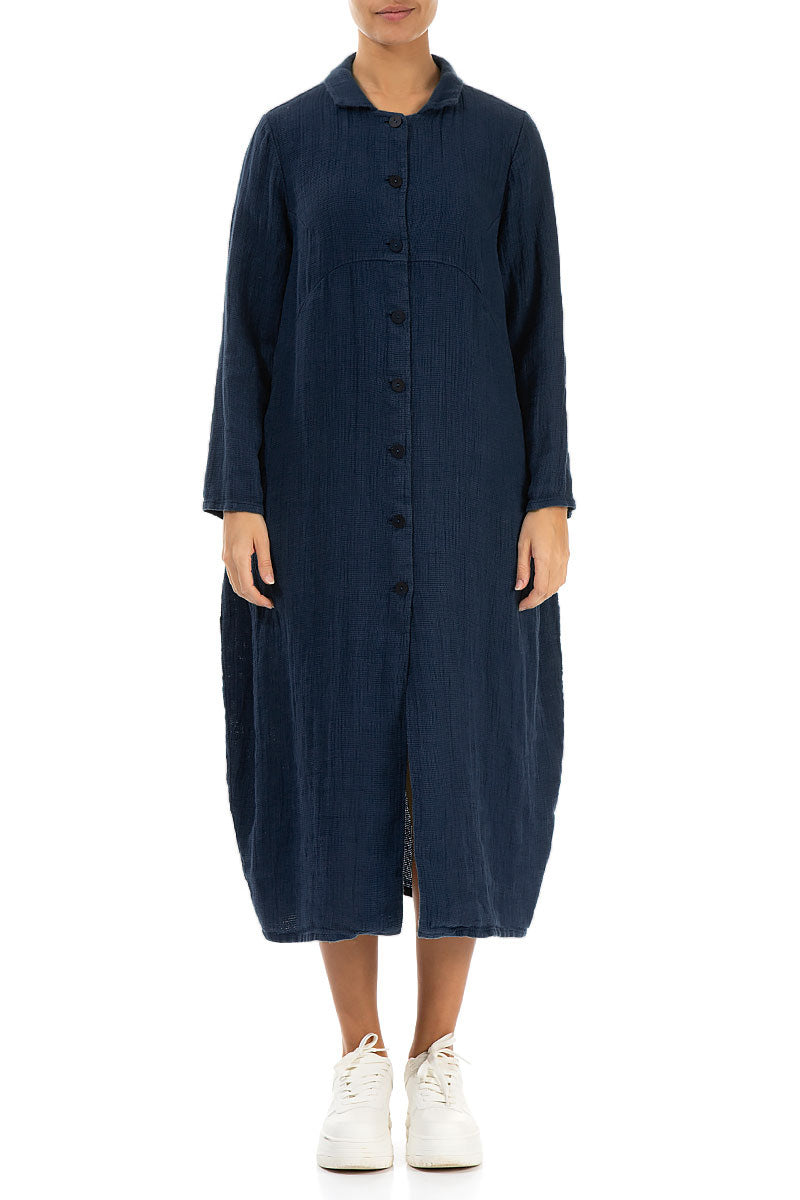 Balloon Navy Textured Linen Jacket Dress