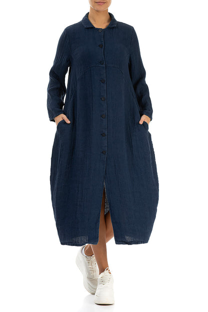 Balloon Navy Textured Linen Jacket Dress