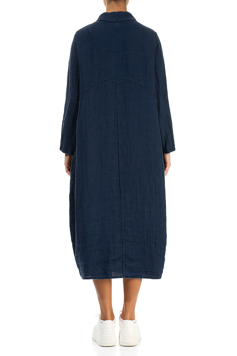 Balloon Navy Textured Linen Jacket Dress