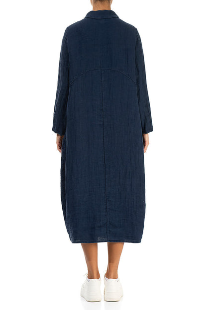 Balloon Navy Textured Linen Jacket Dress