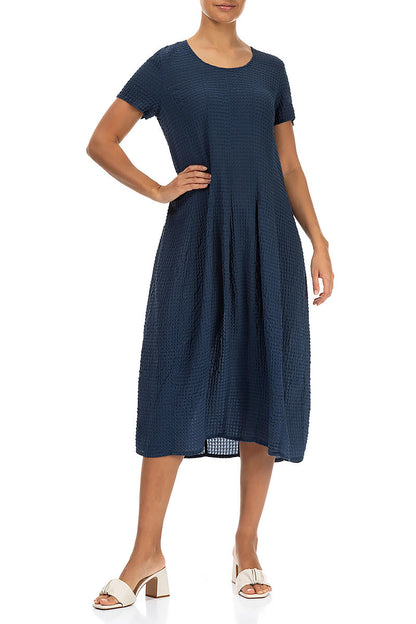 Ballonkleid aus texturierter Seide in Navy