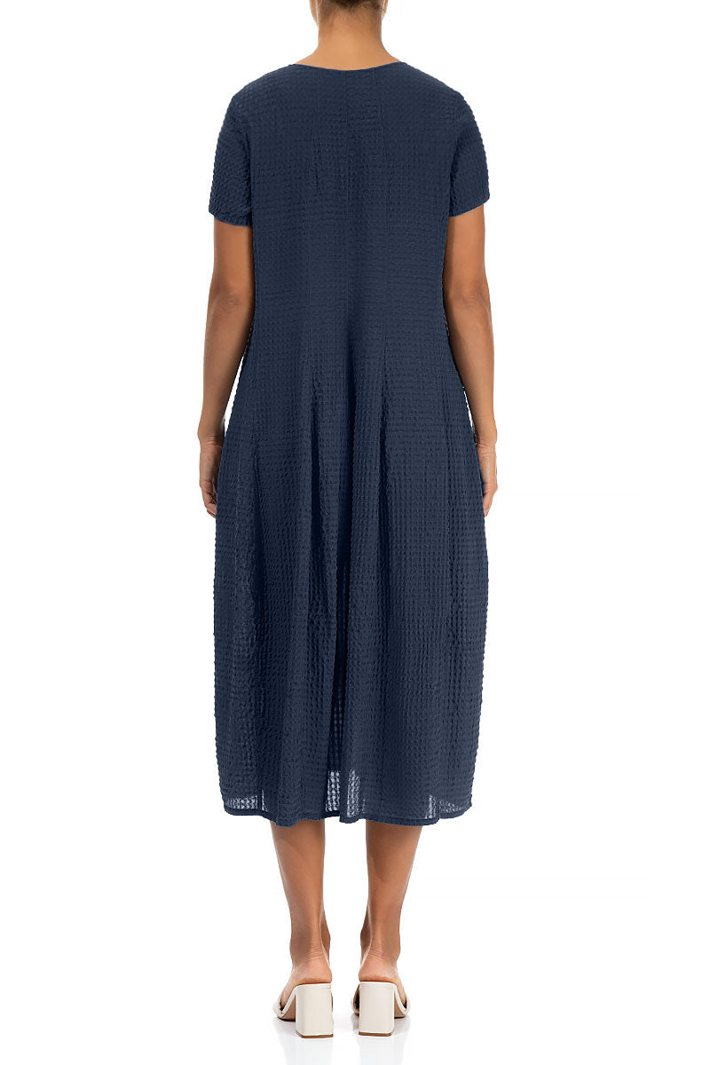 Ballonkleid aus texturierter Seide in Navy