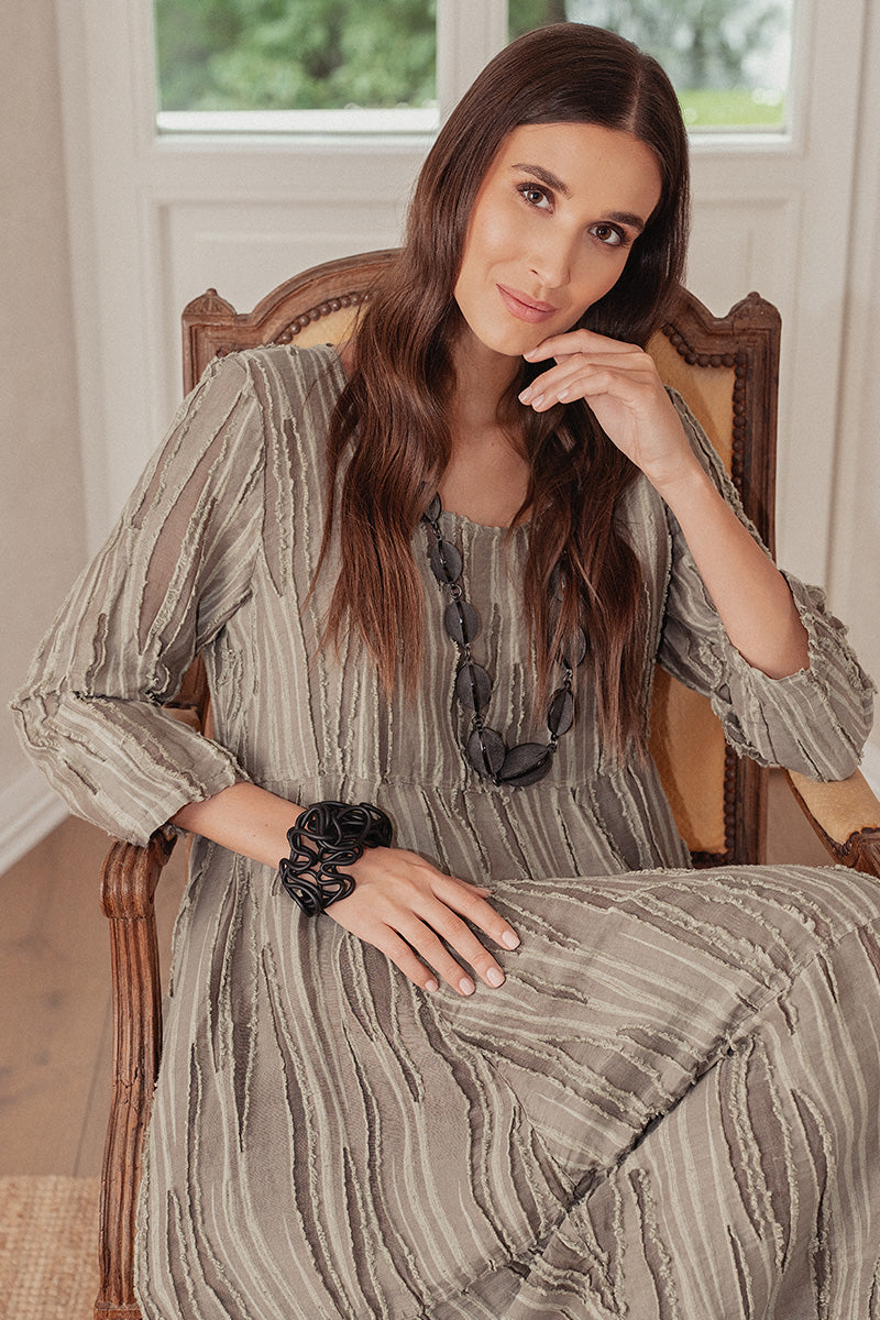 Balloon Olive Fray Weave Dress