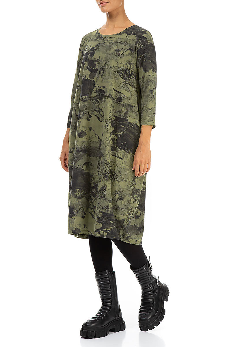 Balloon Olive Marble Cotton Dress