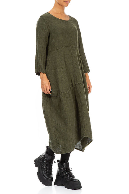 Balloon Olive Mélange Linen Dress