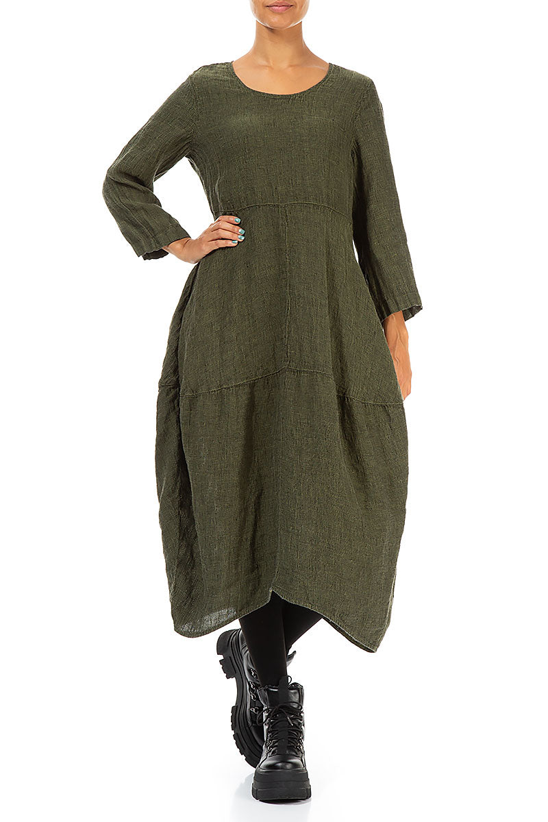 Balloon Olive Mélange Linen Dress