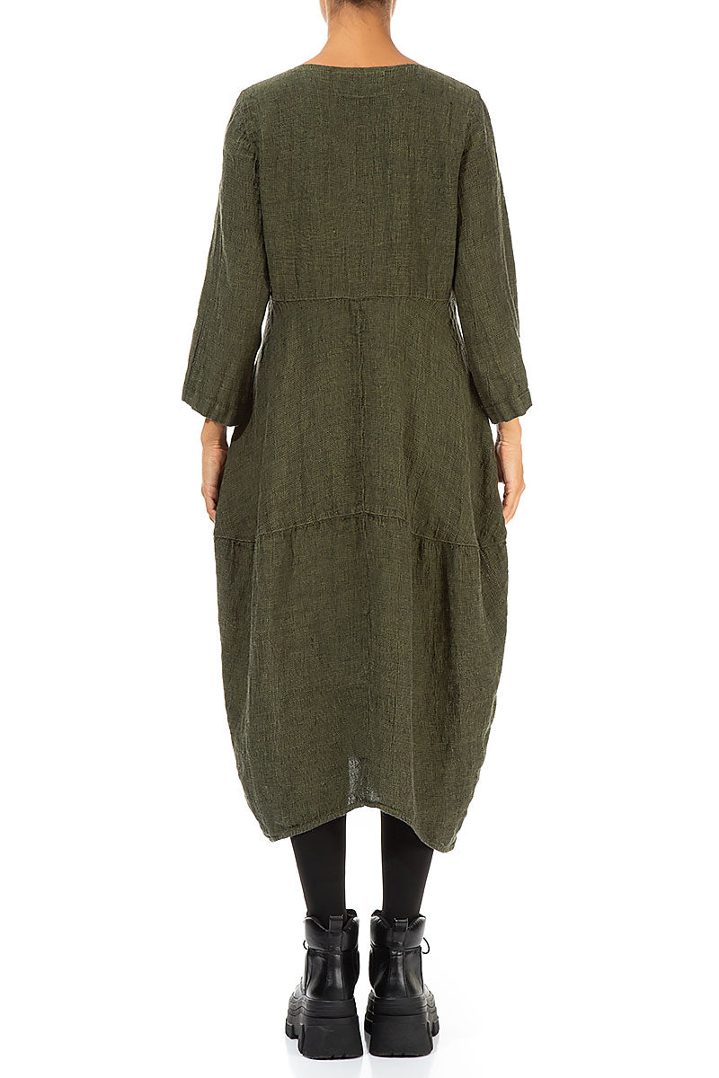 Balloon Olive Mélange Linen Dress