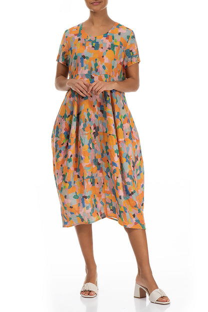 Balloon Orange Burst Linen Dress 5