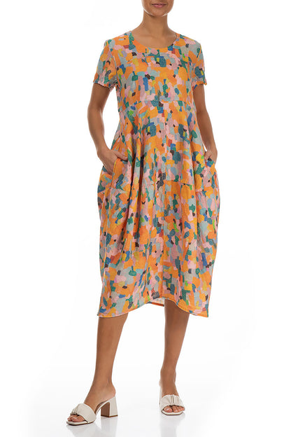 Balloon Orange Burst Linen Dress 4