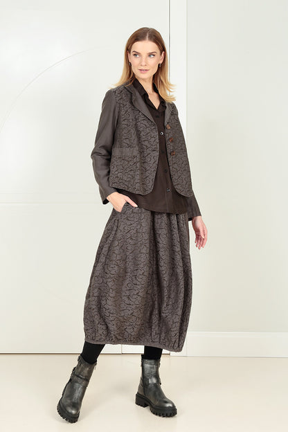 Balloon Ornamented Forest Brown Silk Cotton Skirt 6