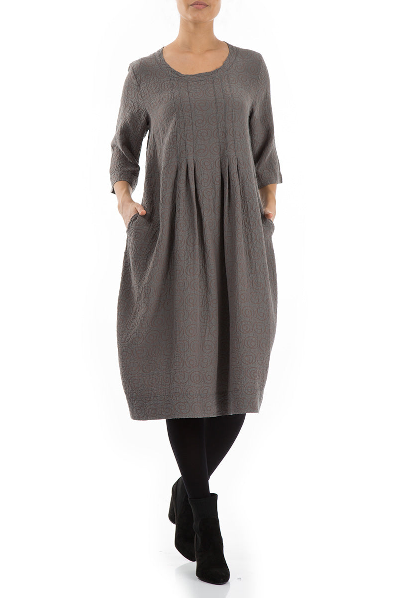 Balloon Patterned Mocha Silk Cotton Dress 3