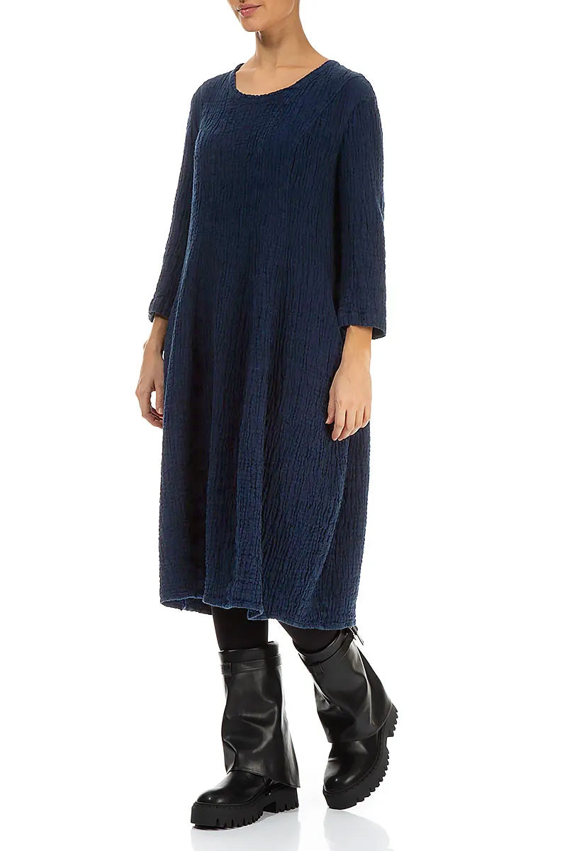Balloon Royal Blue Textured Linen Dress 3
