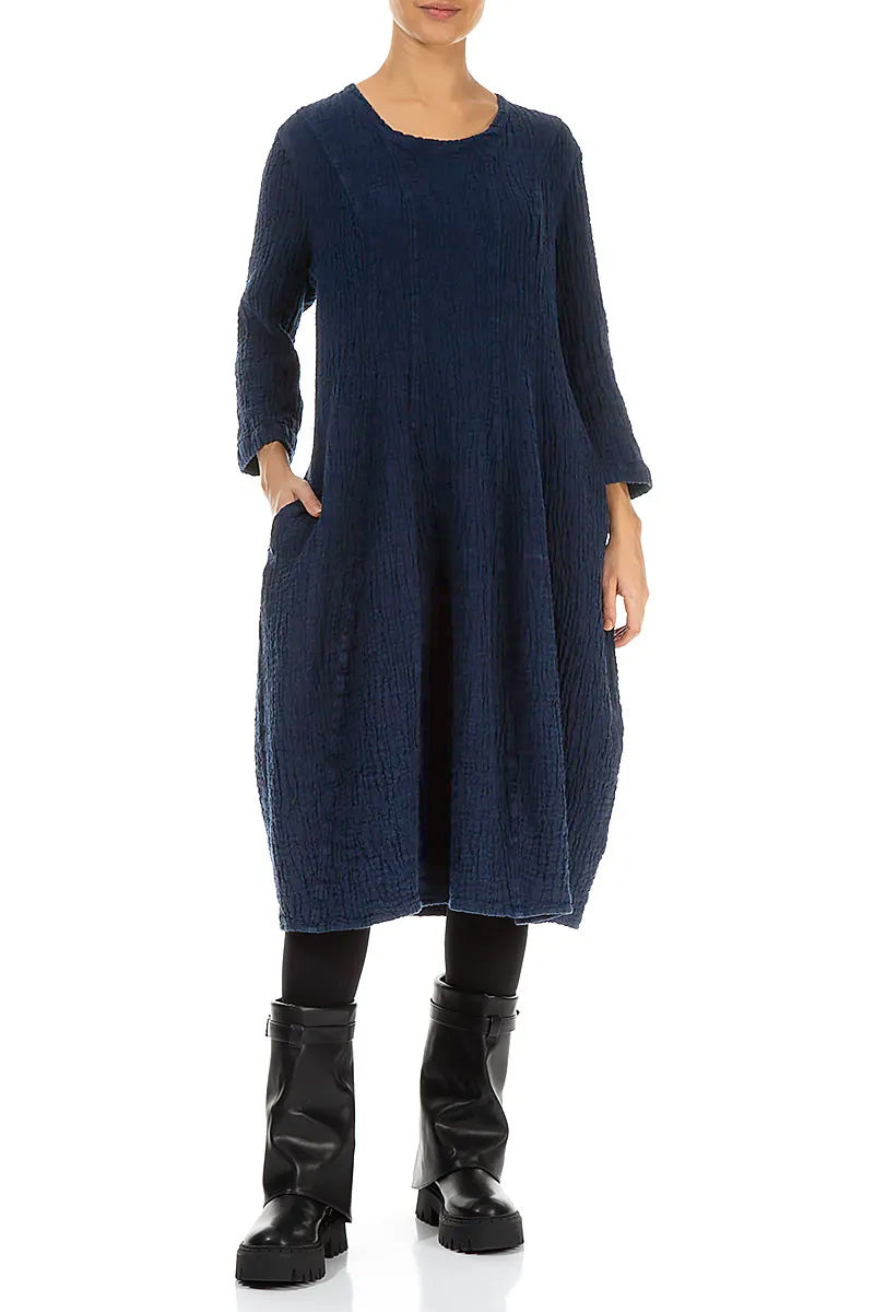 Balloon Royal Blue Textured Linen Dress 4
