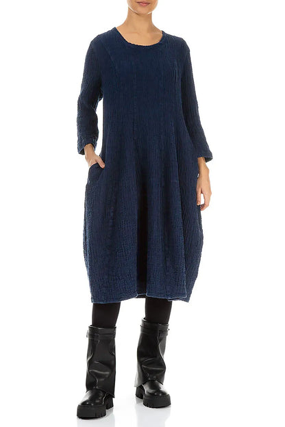 Balloon Royal Blue Textured Linen Dress 4