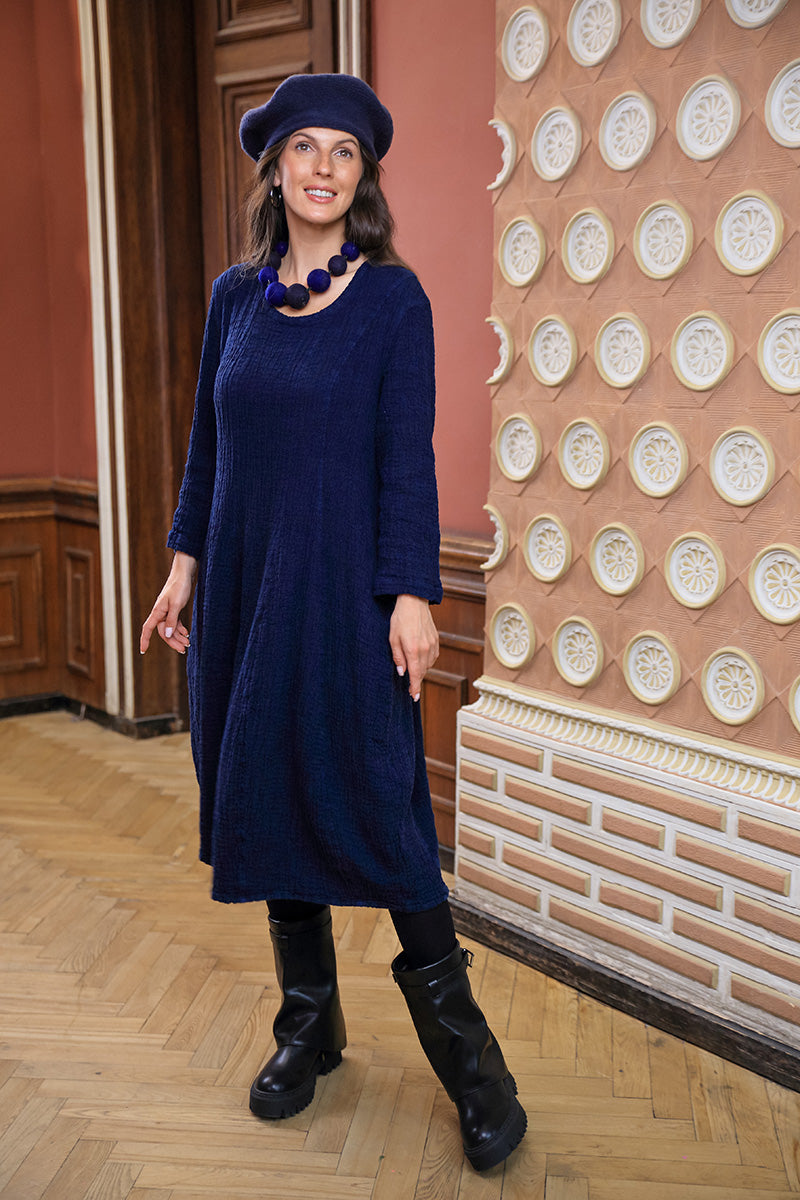 Balloon Royal Blue Textured Linen Dress 6